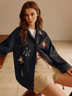 Discount Boheme Embroidery Lapel Jacket Outerwear|Jackets
