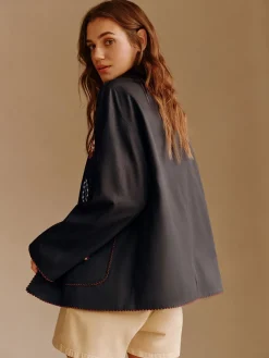 Discount Boheme Embroidery Lapel Jacket Outerwear|Jackets