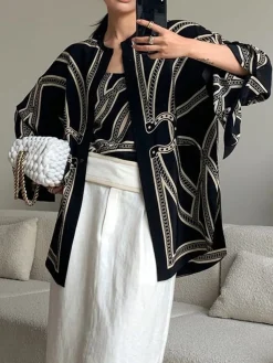 Discount Boheme Printed Breasted Satin Shirt Blouses & Shirts|Tops