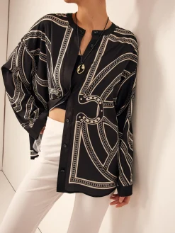 Discount Boheme Printed Breasted Satin Shirt Blouses & Shirts|Tops