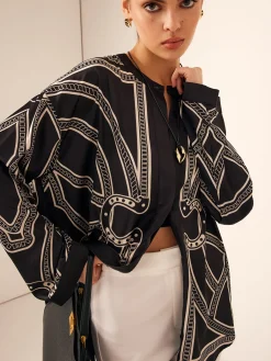 Discount Boheme Printed Breasted Satin Shirt Blouses & Shirts|Tops