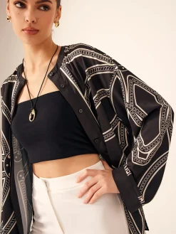 Discount Boheme Printed Breasted Satin Shirt Blouses & Shirts|Tops