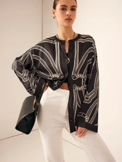 Discount Boheme Printed Breasted Satin Shirt Blouses & Shirts|Tops