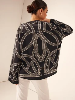 Discount Boheme Printed Breasted Satin Shirt Blouses & Shirts|Tops