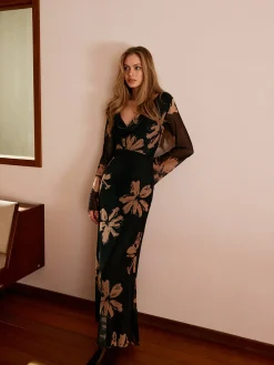 Hot Boheme Printed Cowl Neck Floral Dress Black Dresses|Casual Dresses