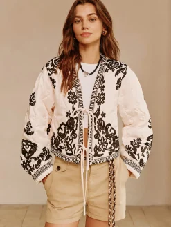 Discount Boheme Printed Lace Up Short Jacket Outerwear|Jackets