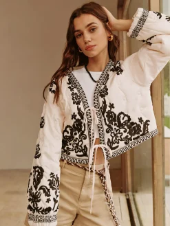 Discount Boheme Printed Lace Up Short Jacket Outerwear|Jackets