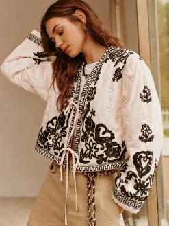 Discount Boheme Printed Lace Up Short Jacket Outerwear|Jackets