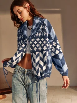 Boheme Printed Lapel Cardigan Cardigans|Sweaters & Cardigans