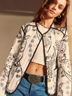 Hot Boheme Printed Piping Winter Coat Outerwear|Coats