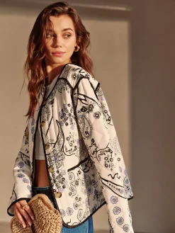 Hot Boheme Printed Piping Winter Coat Outerwear|Coats