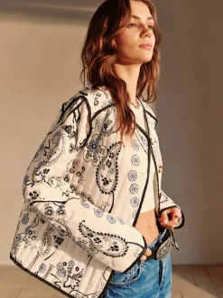 Hot Boheme Printed Piping Winter Coat Outerwear|Coats