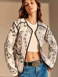 Hot Boheme Printed Piping Winter Coat Outerwear|Coats