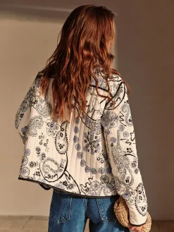 Hot Boheme Printed Piping Winter Coat Outerwear|Coats