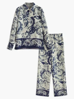 Outlet Boheme Printed Satin Zipper Pants Matching Sets|Bottoms