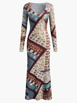Clearance Boheme Printed Slim Jersey Dress Casual Dresses|Long Dresses