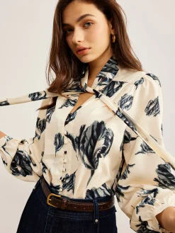 Best Boheme Printed Tie Neck Satin Blouse Blouses & Shirts|Tops