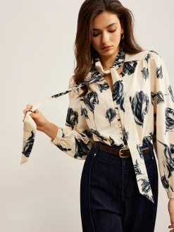 Best Boheme Printed Tie Neck Satin Blouse Blouses & Shirts|Tops