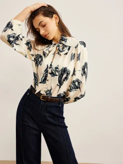 Best Boheme Printed Tie Neck Satin Blouse Blouses & Shirts|Tops
