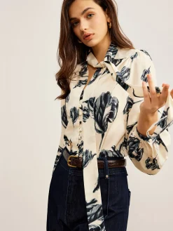 Best Boheme Printed Tie Neck Satin Blouse Blouses & Shirts|Tops