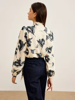 Best Boheme Printed Tie Neck Satin Blouse Blouses & Shirts|Tops
