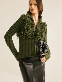 Discount Boheme Raw Hem Zipper Knit Top Knitwear|Tops