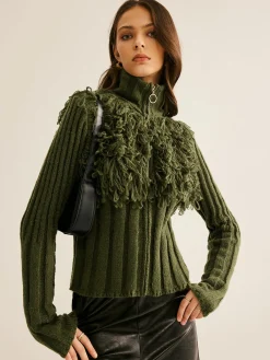 Discount Boheme Raw Hem Zipper Knit Top Knitwear|Tops