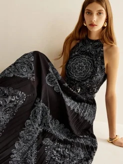 Discount Boheme Sleeveless Pleated Dress With Belt Black Dresses|Casual Dresses
