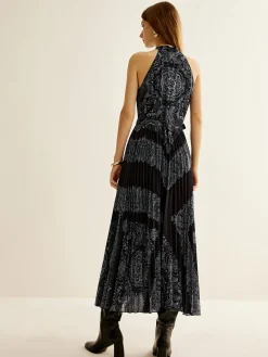 Discount Boheme Sleeveless Pleated Dress With Belt Black Dresses|Casual Dresses