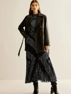 Discount Boheme Sleeveless Pleated Dress With Belt Black Dresses|Casual Dresses