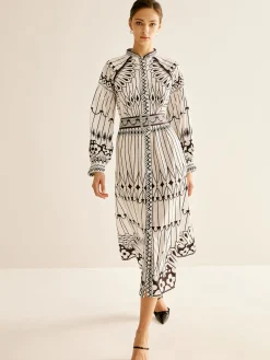 Discount Boheme Stand Collar Split Dress White Dresses|Casual Dresses