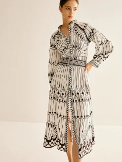Discount Boheme Stand Collar Split Dress White Dresses|Casual Dresses