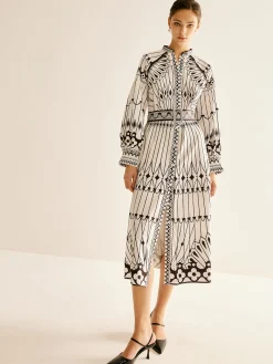 Discount Boheme Stand Collar Split Dress White Dresses|Casual Dresses