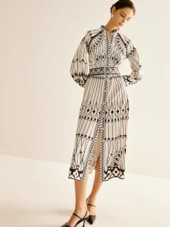 Discount Boheme Stand Collar Split Dress White Dresses|Casual Dresses