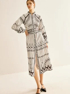 Discount Boheme Stand Collar Split Dress White Dresses|Casual Dresses