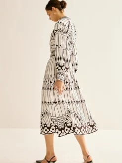 Discount Boheme Stand Collar Split Dress White Dresses|Casual Dresses