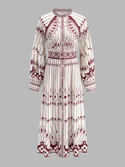 Discount Boheme Stand Collar Split Dress White Dresses|Casual Dresses
