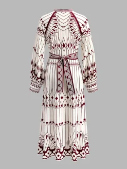 Discount Boheme Stand Collar Split Dress White Dresses|Casual Dresses