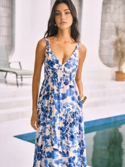 Hot Boho Blooming Floral Print Pocket Cami Long Dress Floral Dresses|Vacation Dresses