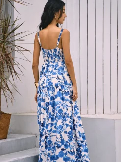 Hot Boho Blooming Floral Print Pocket Cami Long Dress Floral Dresses|Vacation Dresses