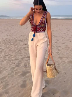 Best Boho Embroidery Knotted Cami Top Tank Tops & Camis|Tops
