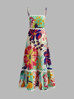 Discount Boho Floral Cami Dress Floral Dresses|Vacation Dresses