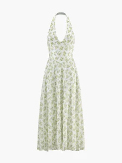 Discount Boho Multi Floral Halter Midi Dress Casual Dresses|Floral Dresses