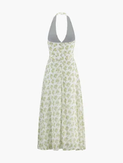 Discount Boho Multi Floral Halter Midi Dress Casual Dresses|Floral Dresses