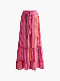 Sale Boho Printed Drawstring Ruffle Skirt Skirts|Bottoms