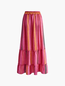 Sale Boho Printed Drawstring Ruffle Skirt Skirts|Bottoms