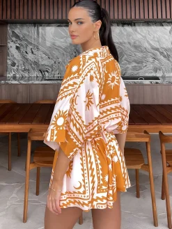 Discount Boho Sun & Moon Pattern Short Jumpsuit Jumpsuits & Rompers|Jumpsuits & Rompers