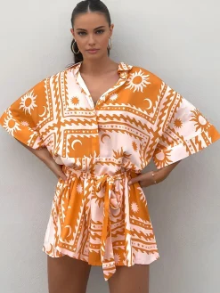 Discount Boho Sun & Moon Pattern Short Jumpsuit Jumpsuits & Rompers|Jumpsuits & Rompers