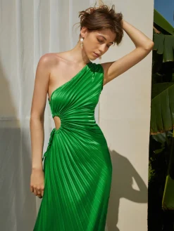 Online Bold In Pleat Satin Cutout Long Dress Casual Dresses|Cocktail & Party Dresses