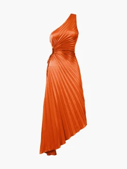 Online Bold In Pleat Satin Cutout Long Dress Casual Dresses|Cocktail & Party Dresses